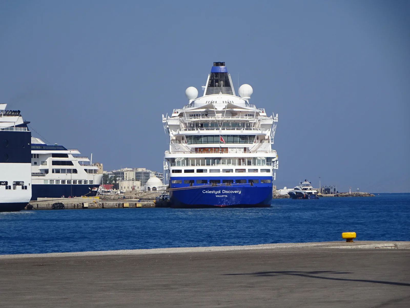 Celestyal Discovery Stern Akandia Harbour Port of Rhodes 28 August 2024