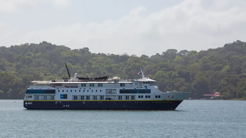National Geographic Quest anchored off of the Smithsonian Tropical Research Institute