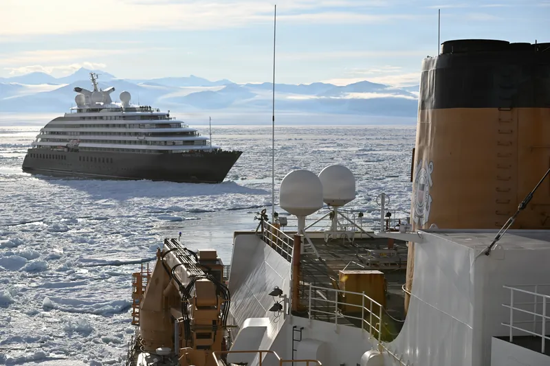 USCGC Polar Star (WAGB 10) escorts an Australian -owned cruise ship out of pack ice in the Ross Sea - 260117-G-FN033-1008