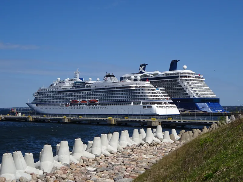 Viking Vela at Pier 26 and Celebrity Eclipse at Pier 27 in Port of Tallinn 16 May 2025