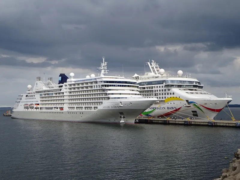 Silver Dawn at Pier 26 and Norwegian Dawn at Pier 27 in Port of Tallinn 12 September 2024