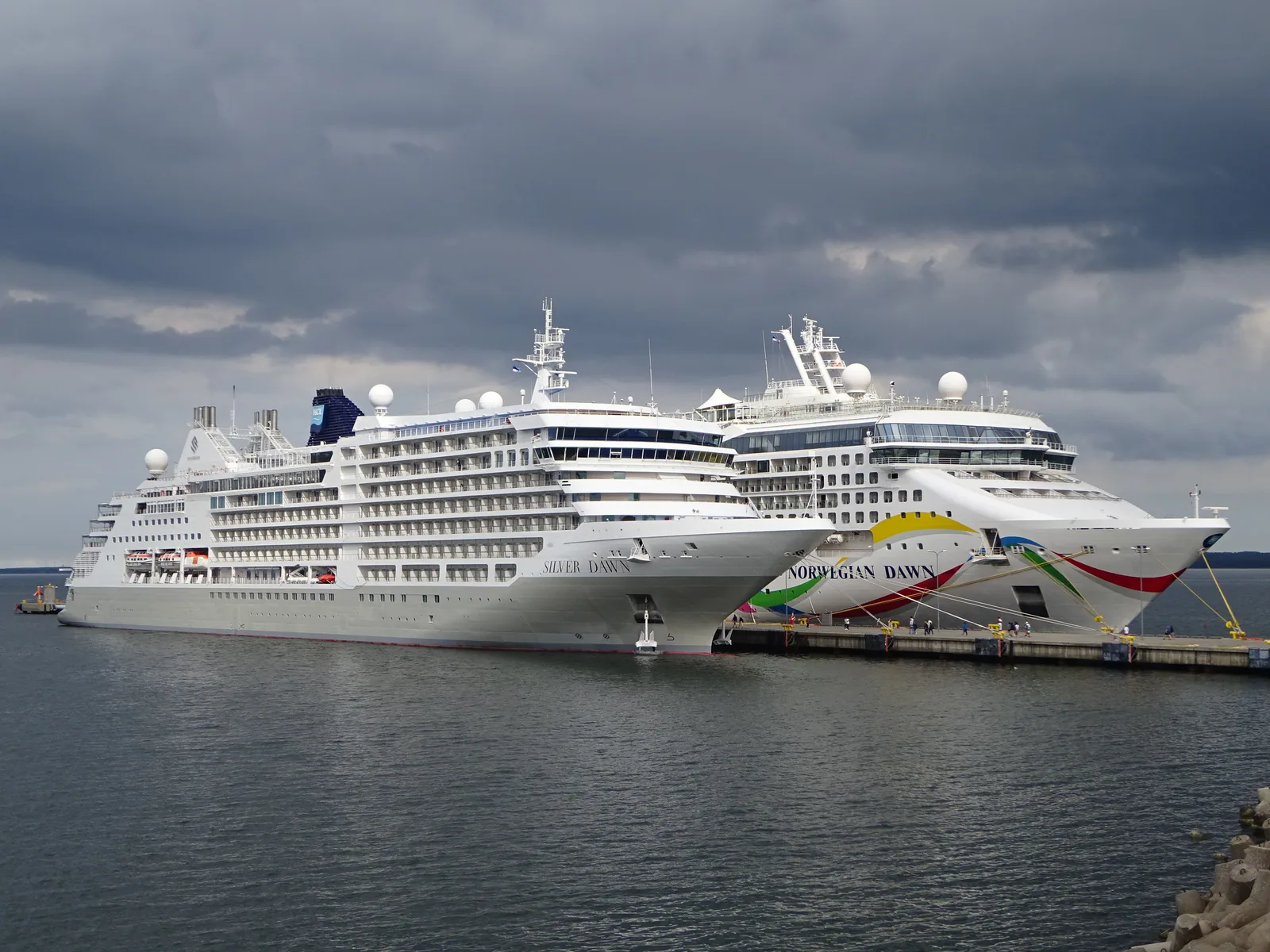 Silver Dawn at Pier 26 and Norwegian Dawn at Pier 27 in Port of Tallinn 12 September 2024