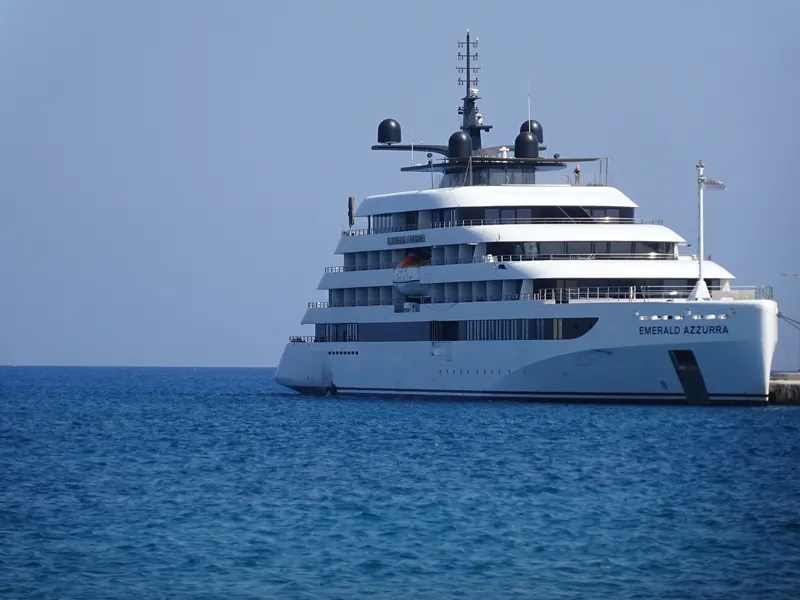 Emerald Azzurra moored at Quay in Port of Rhodes 26 August 2023